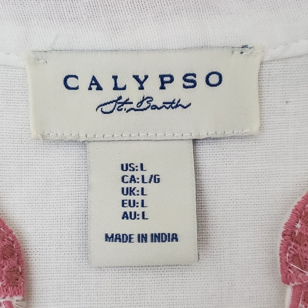 Calypso St Barth  Women's Large Embroidered Balloon Sleeves Pink White‎ Floral - Picture 7 of 10